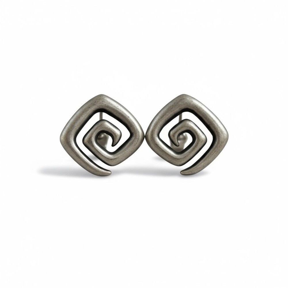Vintage Danon Israel Silver Plated Spiral Clip On Earrings Modern Statement